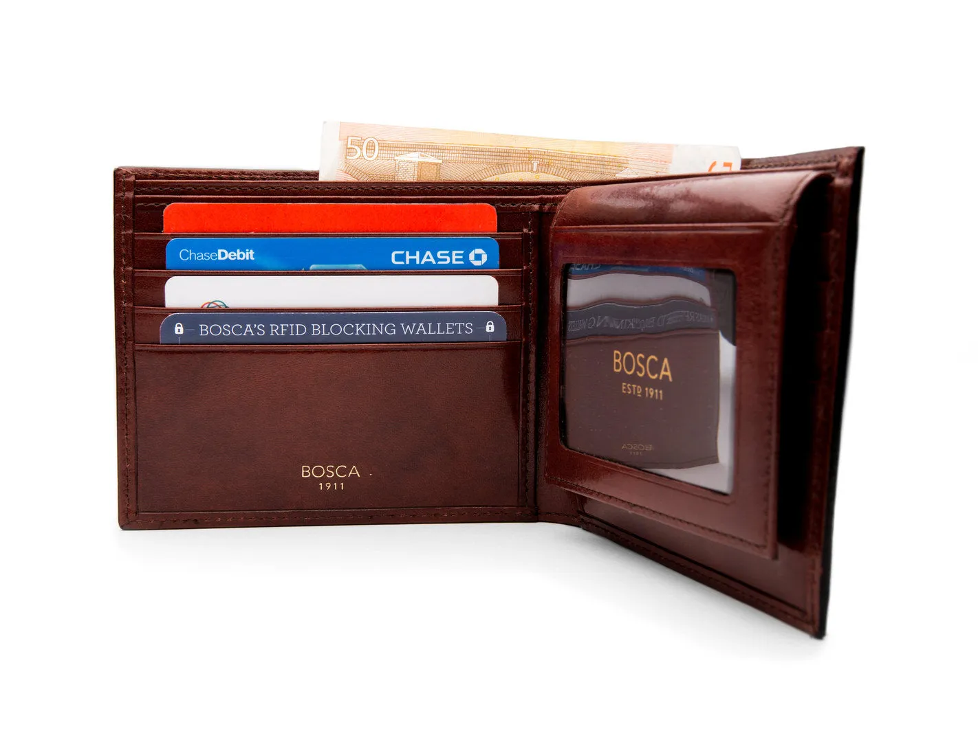 Bosca Men's Old Leather Collection - Credit Wallet w/ I.D. Passcase Bags Bosca