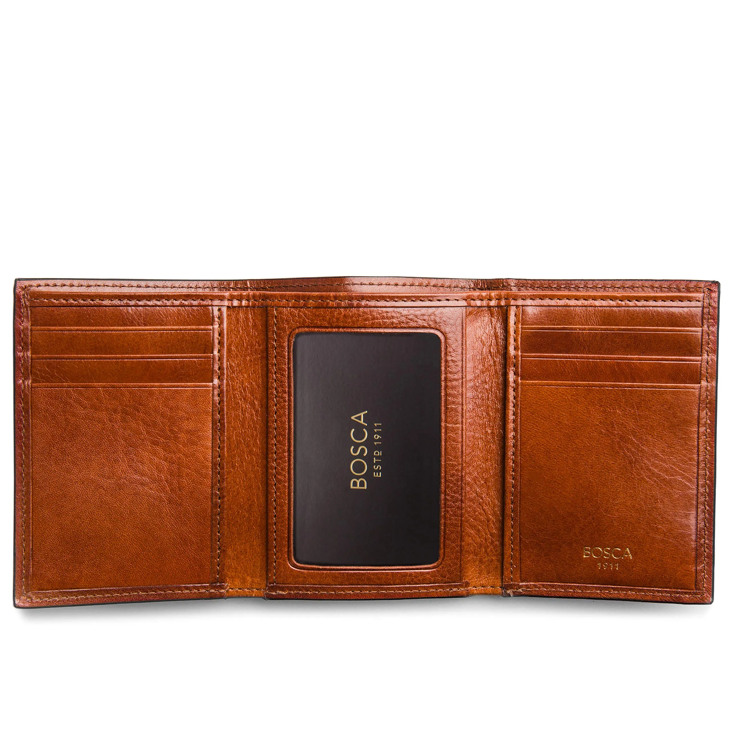 Bosca Mens Old Leather Collection Double ID Trifold Wallet Bags Bosca