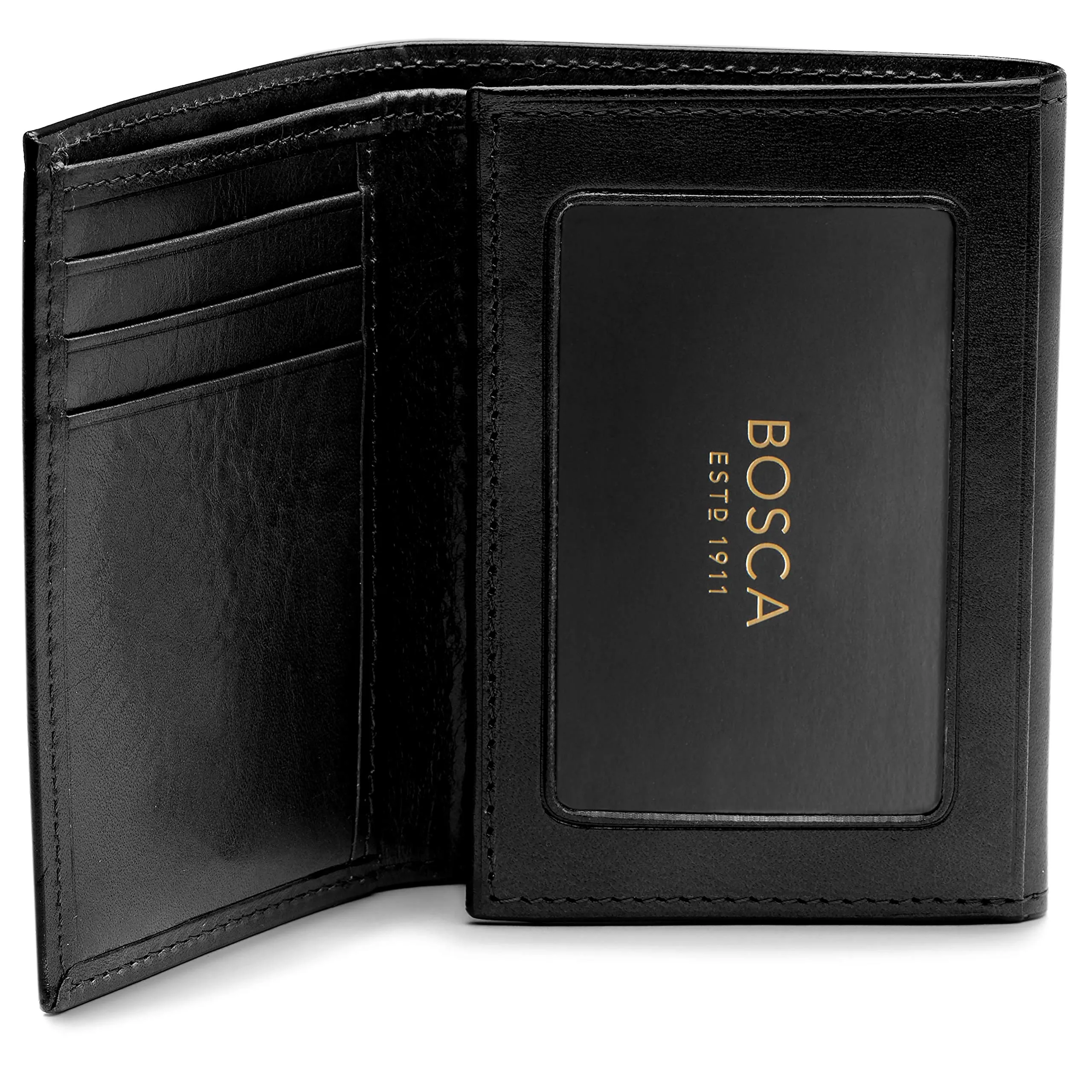 Bosca Mens Old Leather Collection Double ID Trifold Wallet Bags Bosca