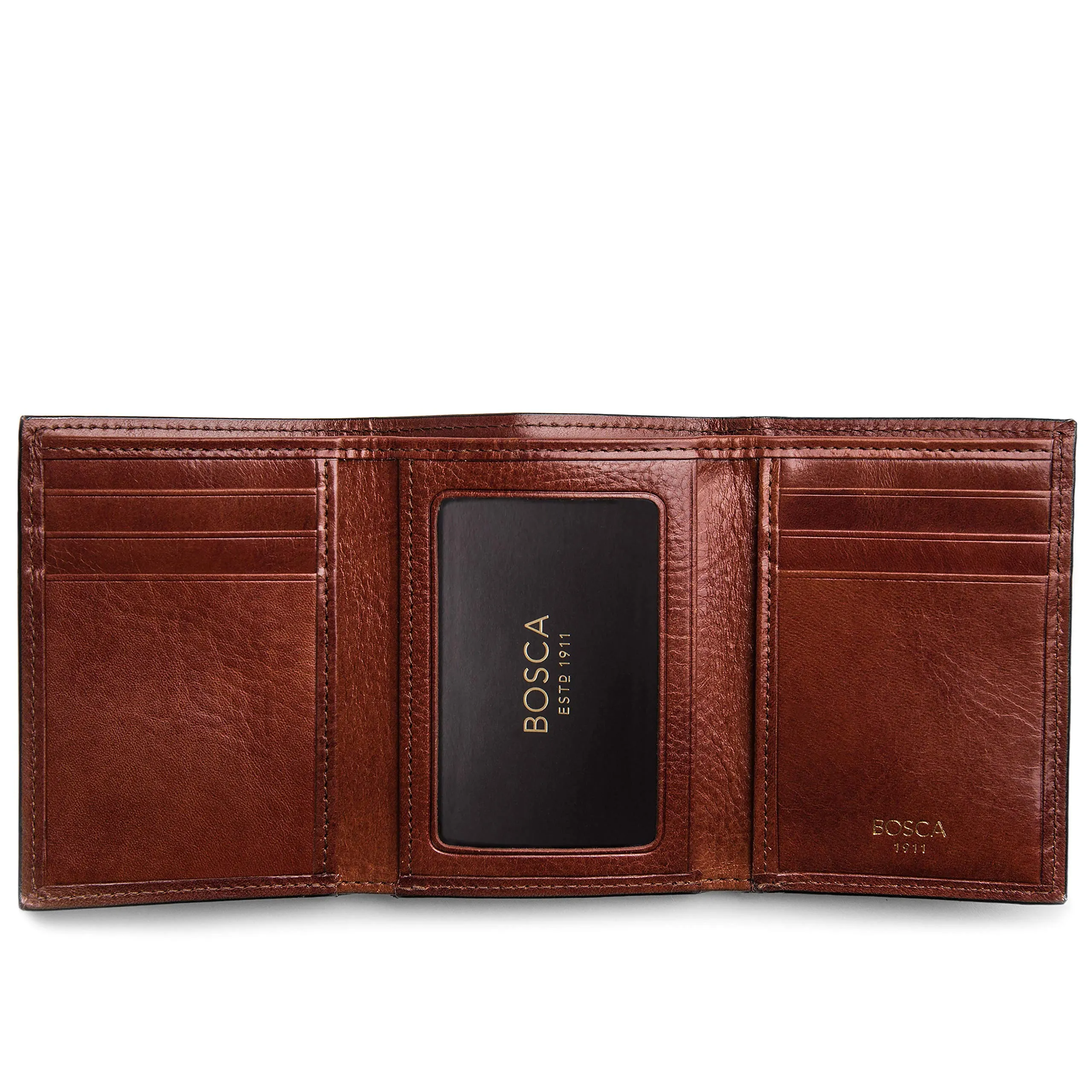 Bosca Mens Old Leather Collection Double ID Trifold Wallet Bags Bosca
