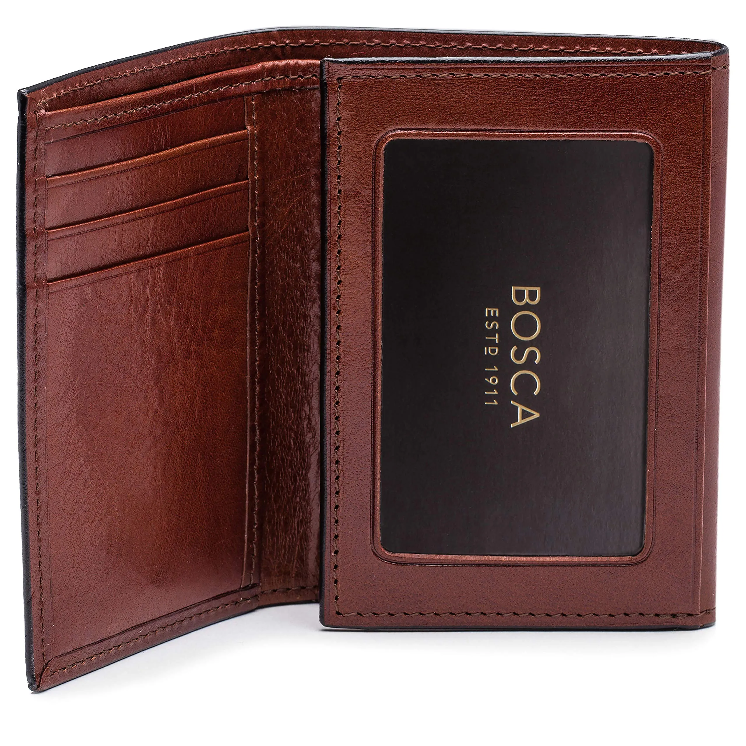 Bosca Mens Old Leather Collection Double ID Trifold Wallet Bags Bosca