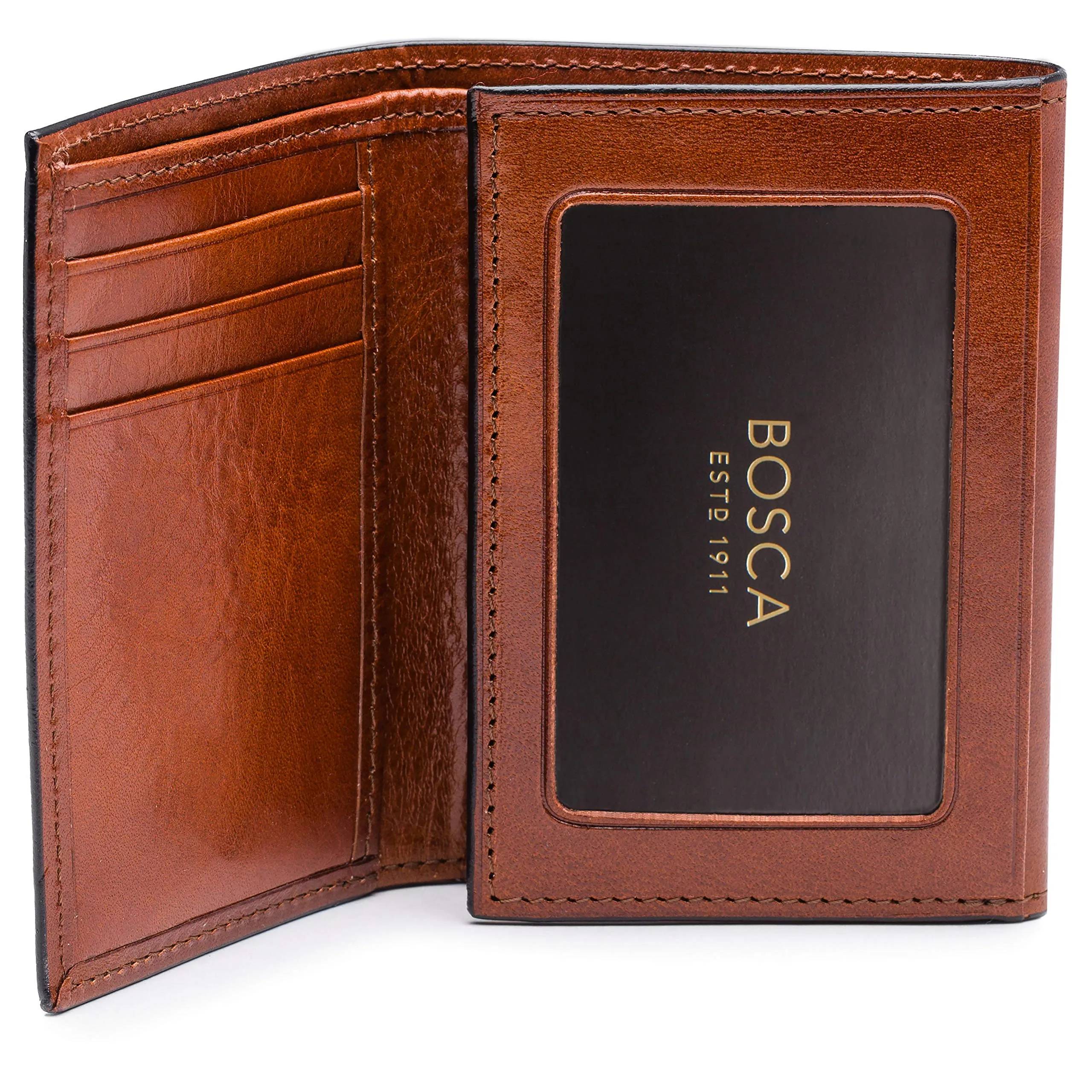 Bosca Mens Old Leather Collection Double ID Trifold Wallet Bags Bosca