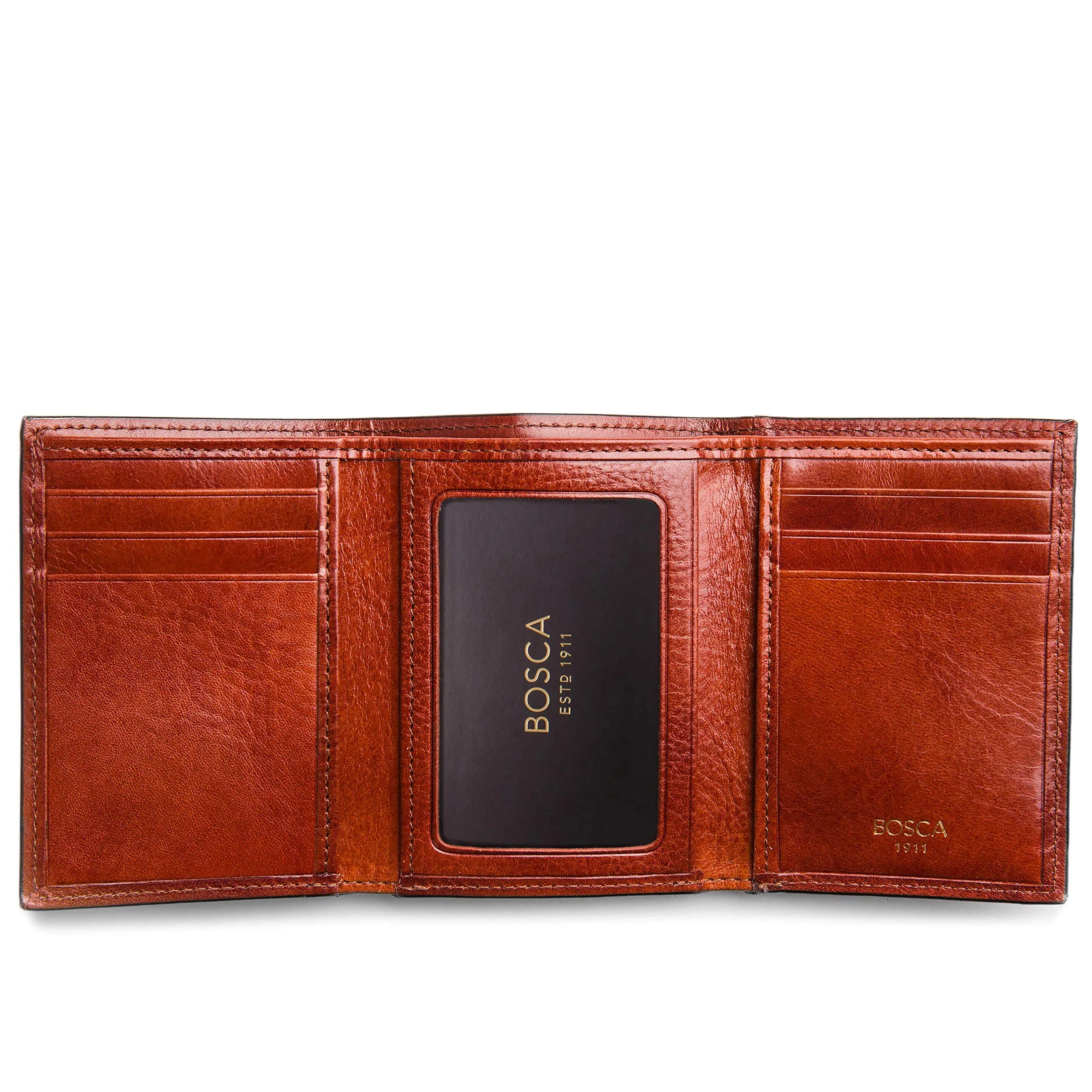 Bosca Mens Old Leather Collection Double ID Trifold Wallet Bags Bosca