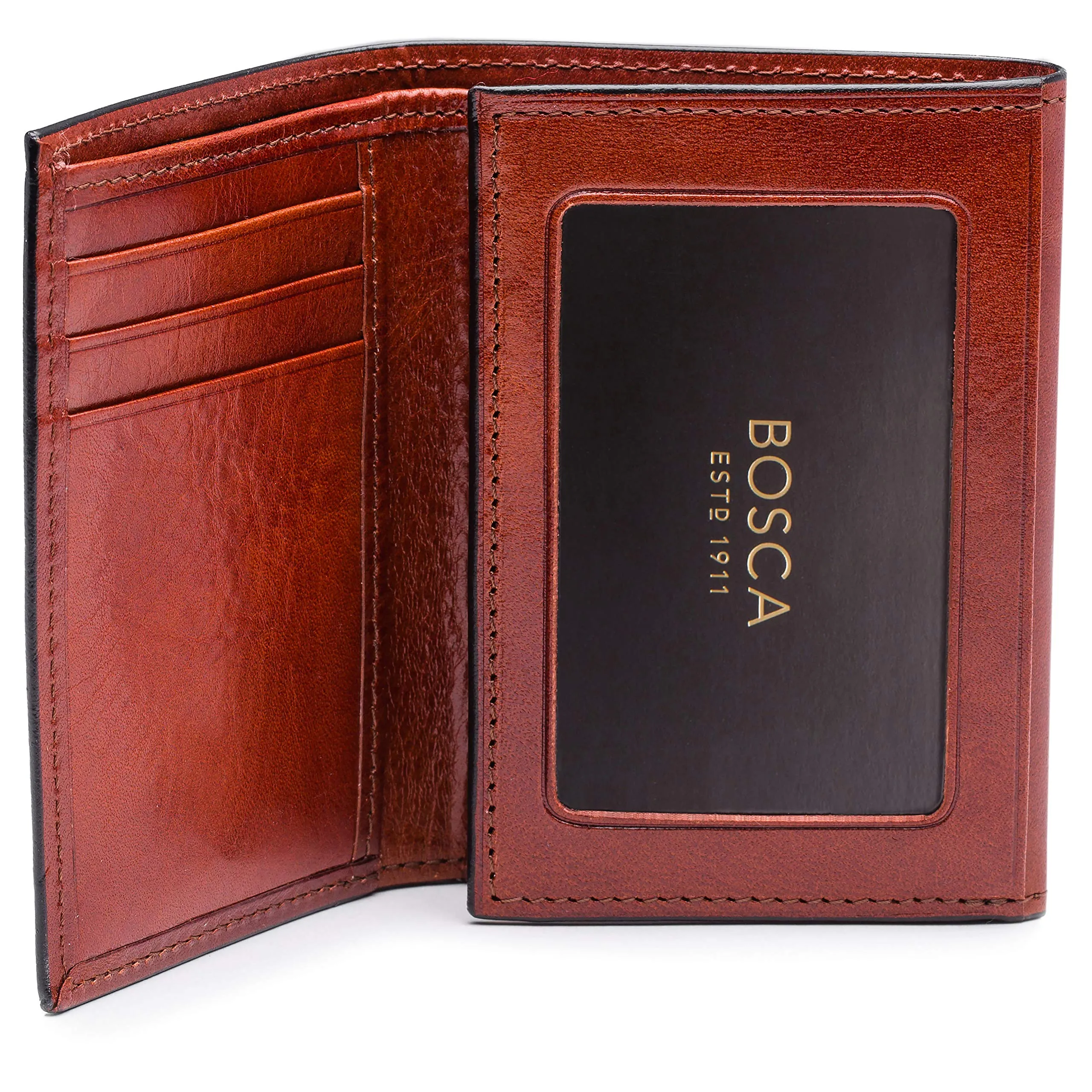 Bosca Mens Old Leather Collection Double ID Trifold Wallet Bags Bosca