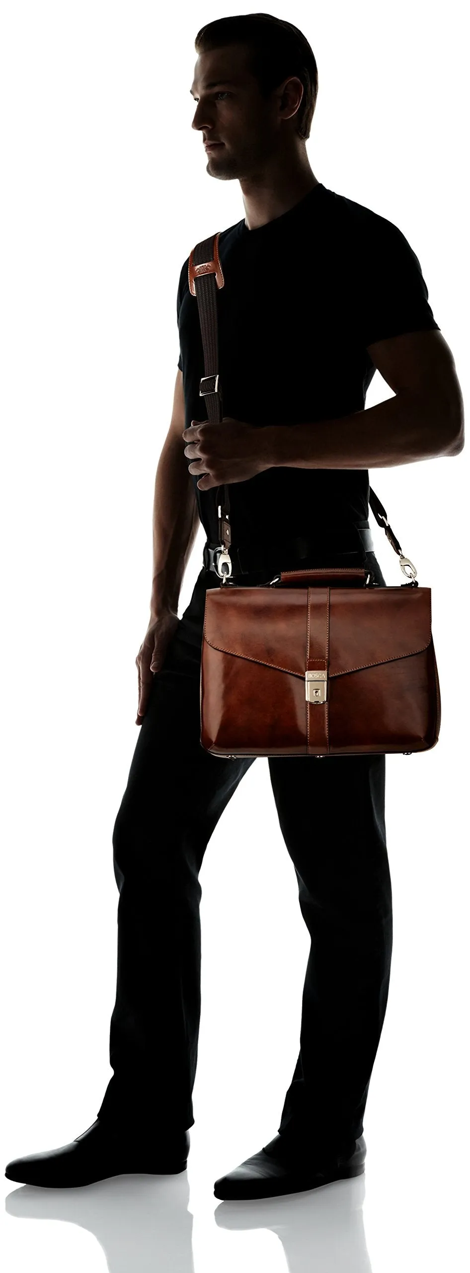 Bosca Old Leather Single Gusset Flapover Brief Bags Bosca