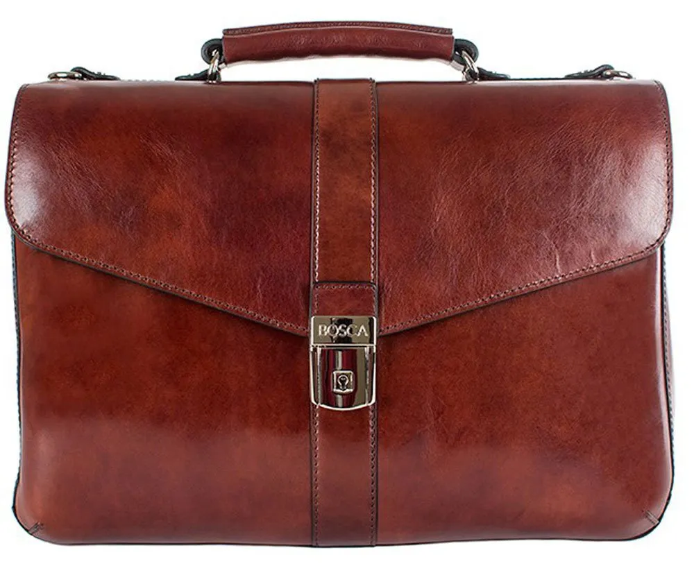 Bosca Old Leather Single Gusset Flapover Brief Bags Bosca
