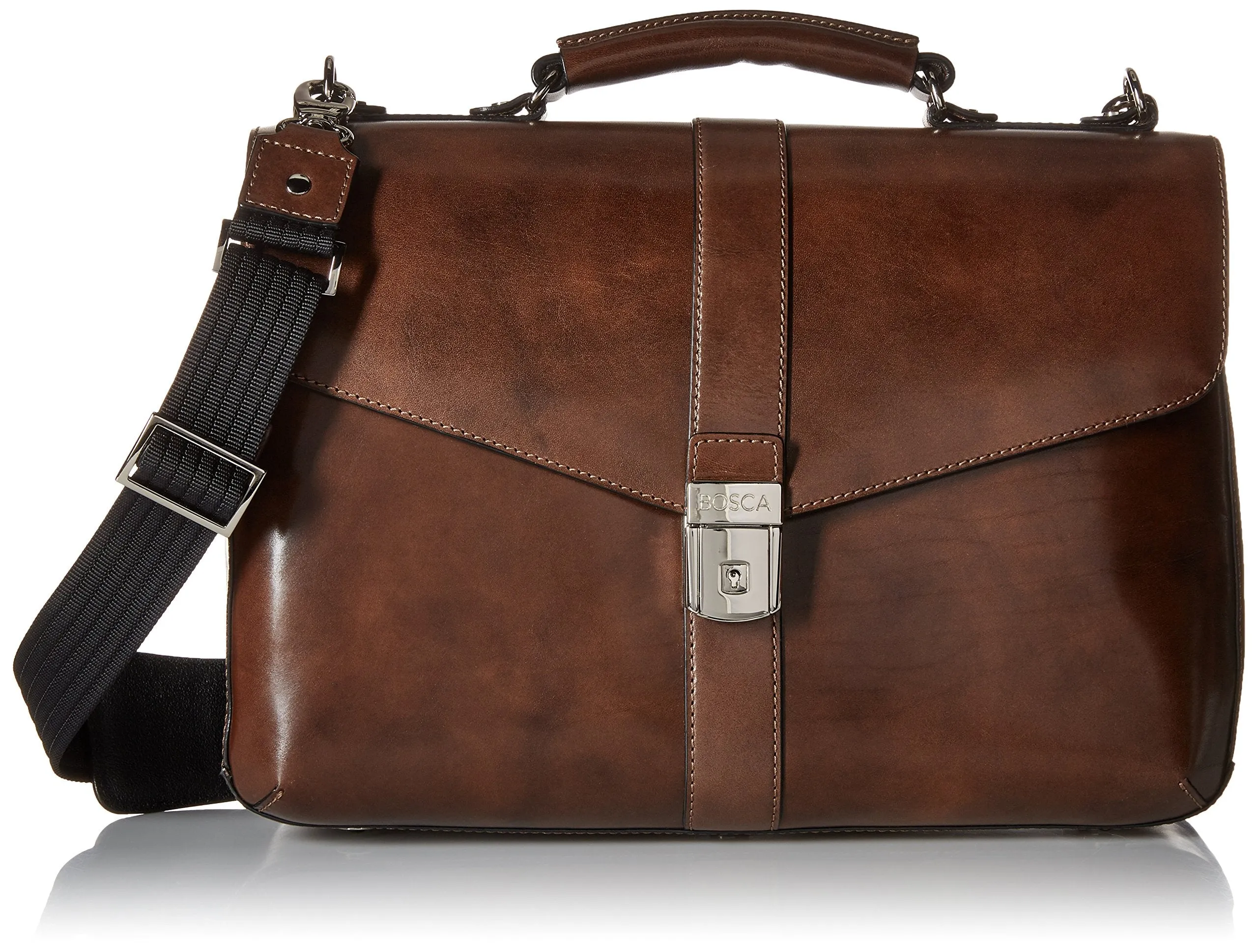 Bosca Old Leather Single Gusset Flapover Brief Bags Bosca