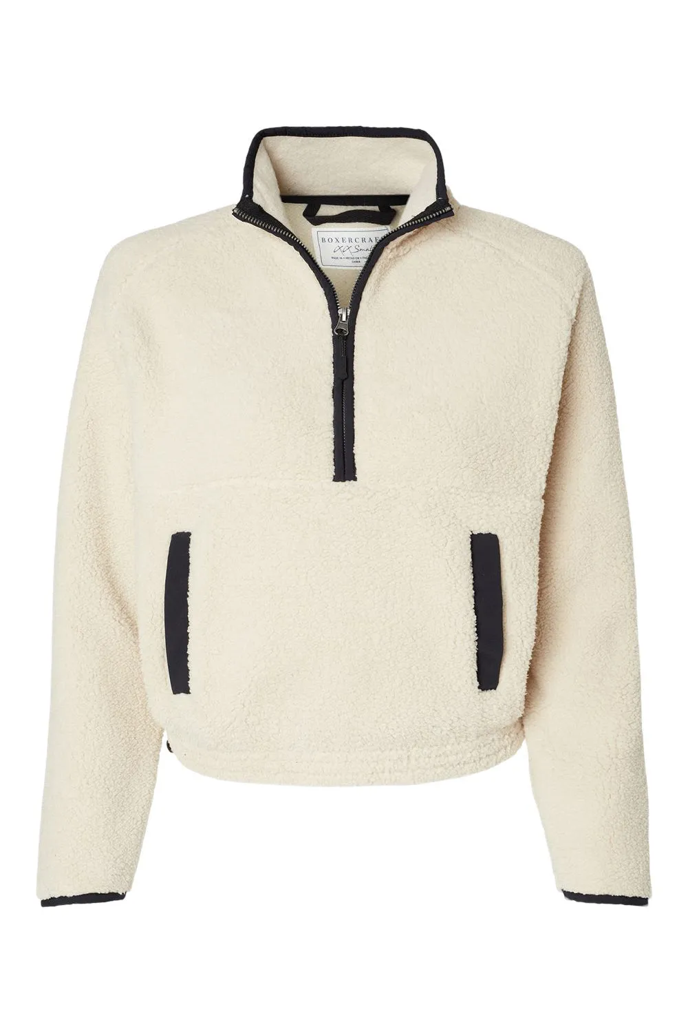 Boxercraft Womens Everest 1/4 Zip Sweatshirt w/ Pouch Pocket - Natural/Black Clothing Boxercraft