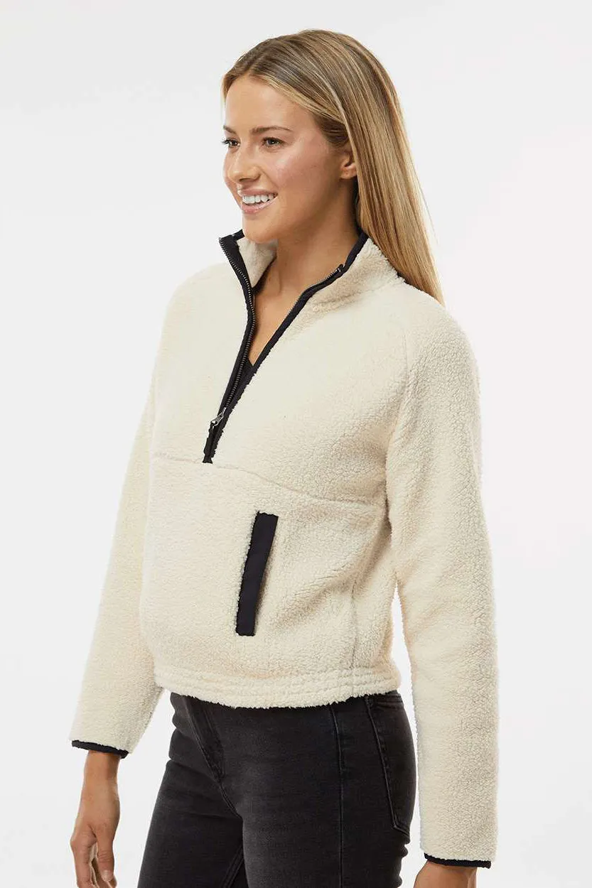 Boxercraft Womens Everest 1/4 Zip Sweatshirt w/ Pouch Pocket - Natural/Black Clothing Boxercraft