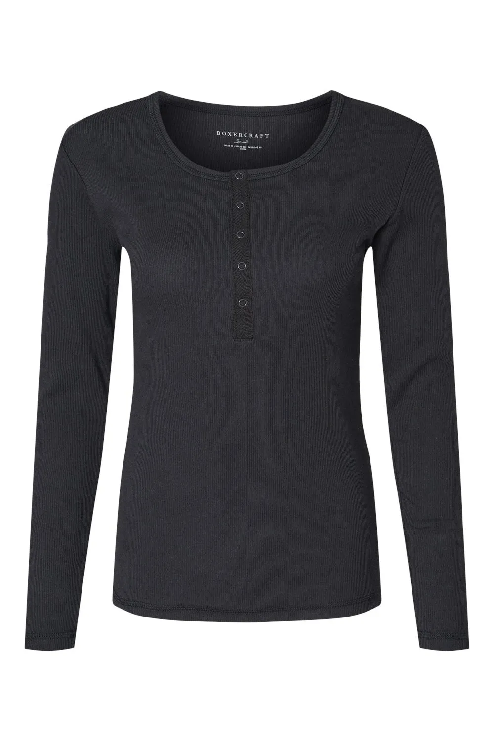 Boxercraft Womens Harper Long Sleeve Henley T-Shirt - Black Clothing Boxercraft