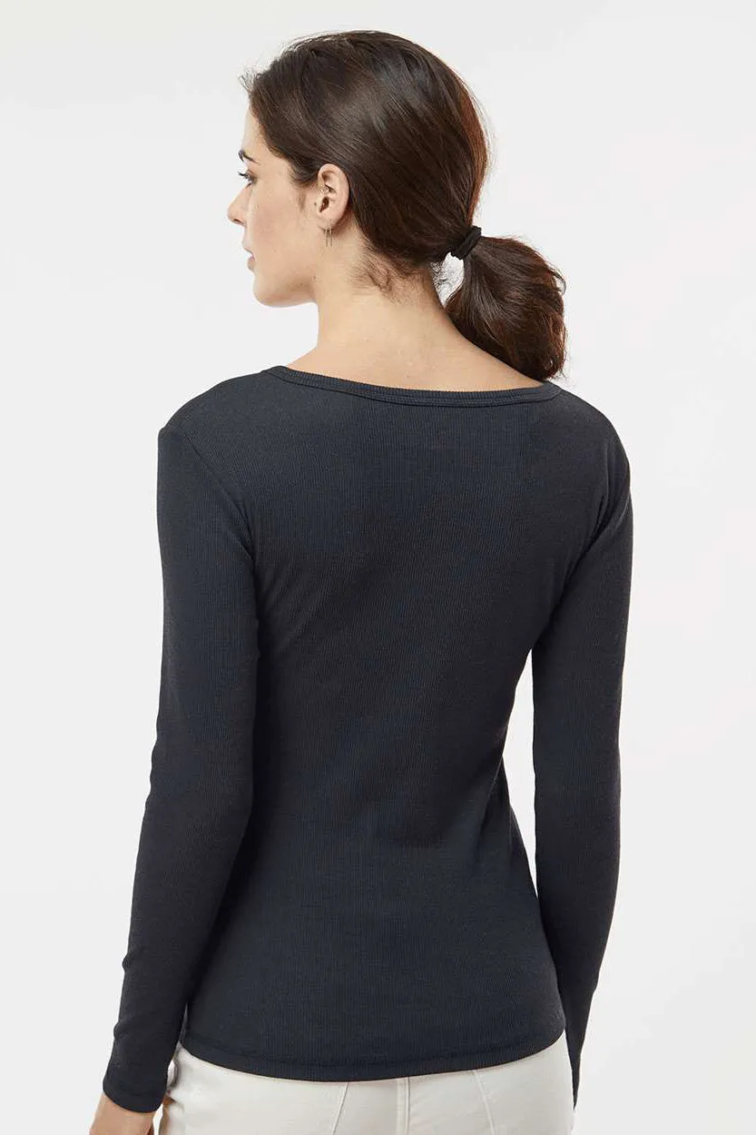 Boxercraft Womens Harper Long Sleeve Henley T-Shirt - Black Clothing Boxercraft