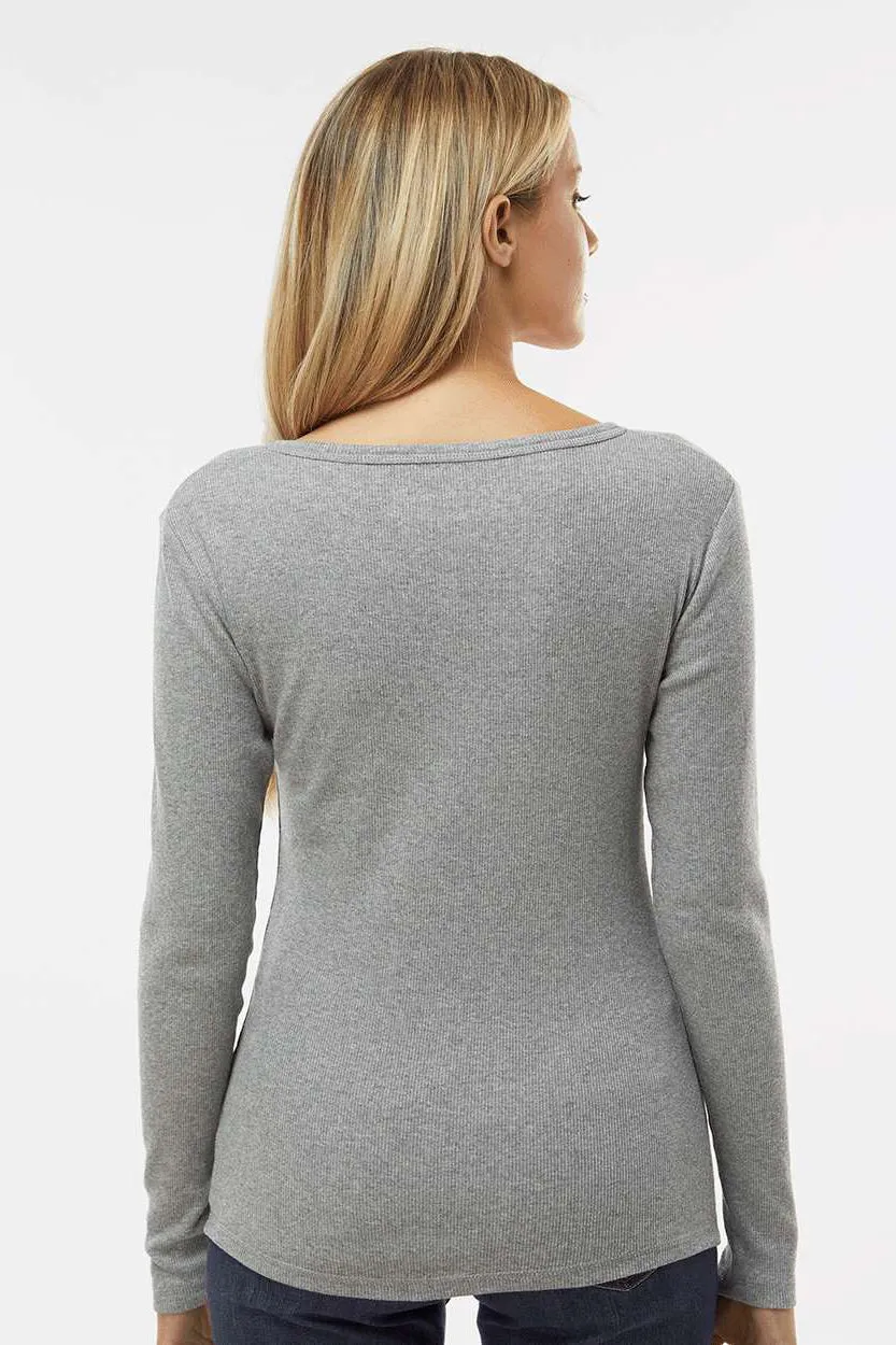Boxercraft Womens Harper Long Sleeve Henley T-Shirt - Heather Oxford Grey Clothing Boxercraft