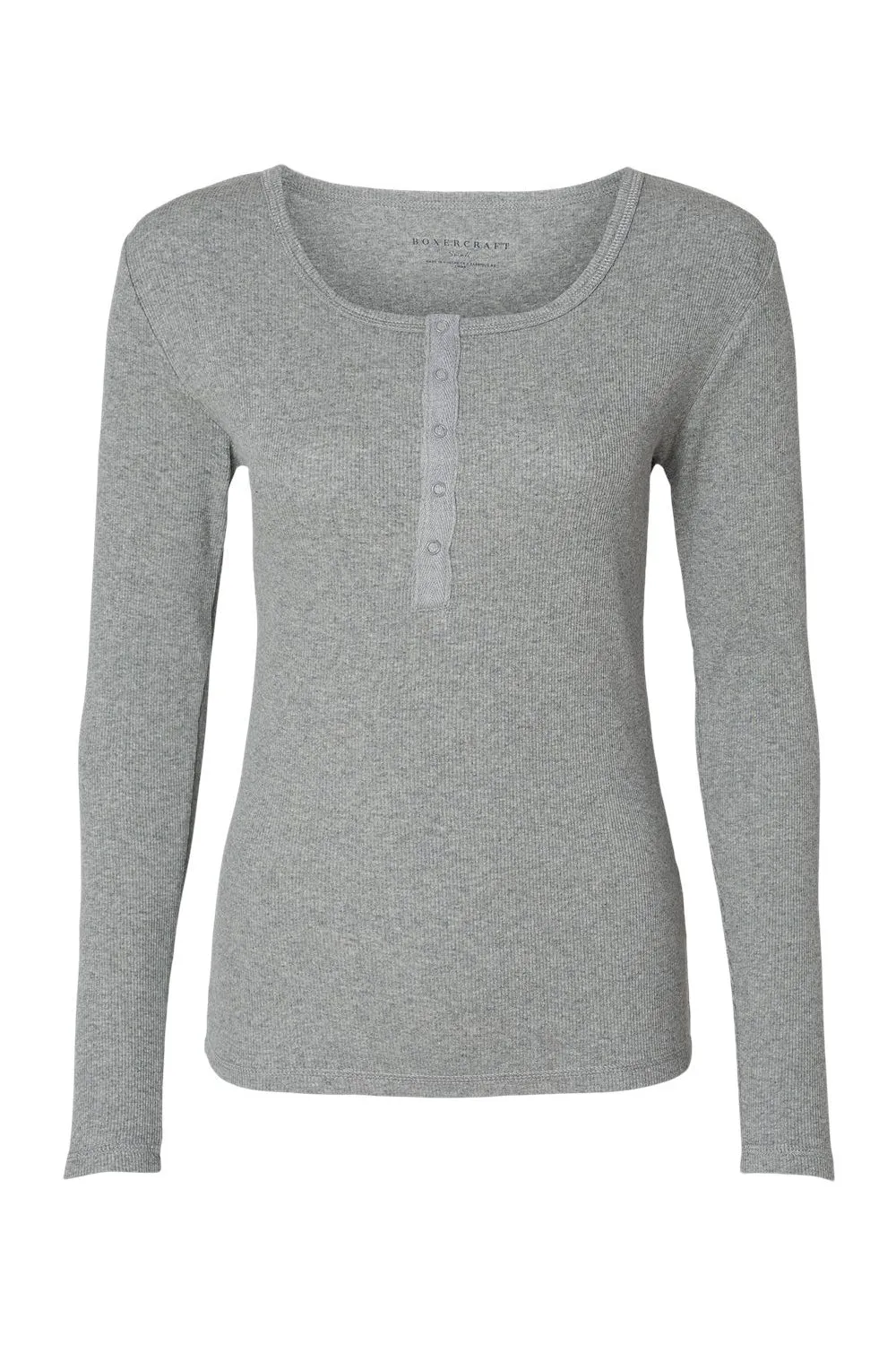 Boxercraft Womens Harper Long Sleeve Henley T-Shirt - Heather Oxford Grey Clothing Boxercraft