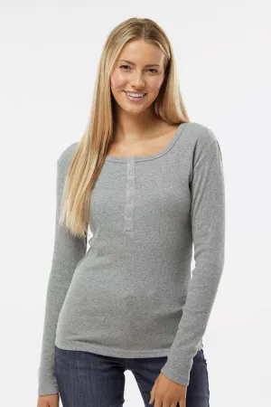 Boxercraft Womens Harper Long Sleeve Henley T-Shirt - Heather Oxford Grey Clothing Boxercraft