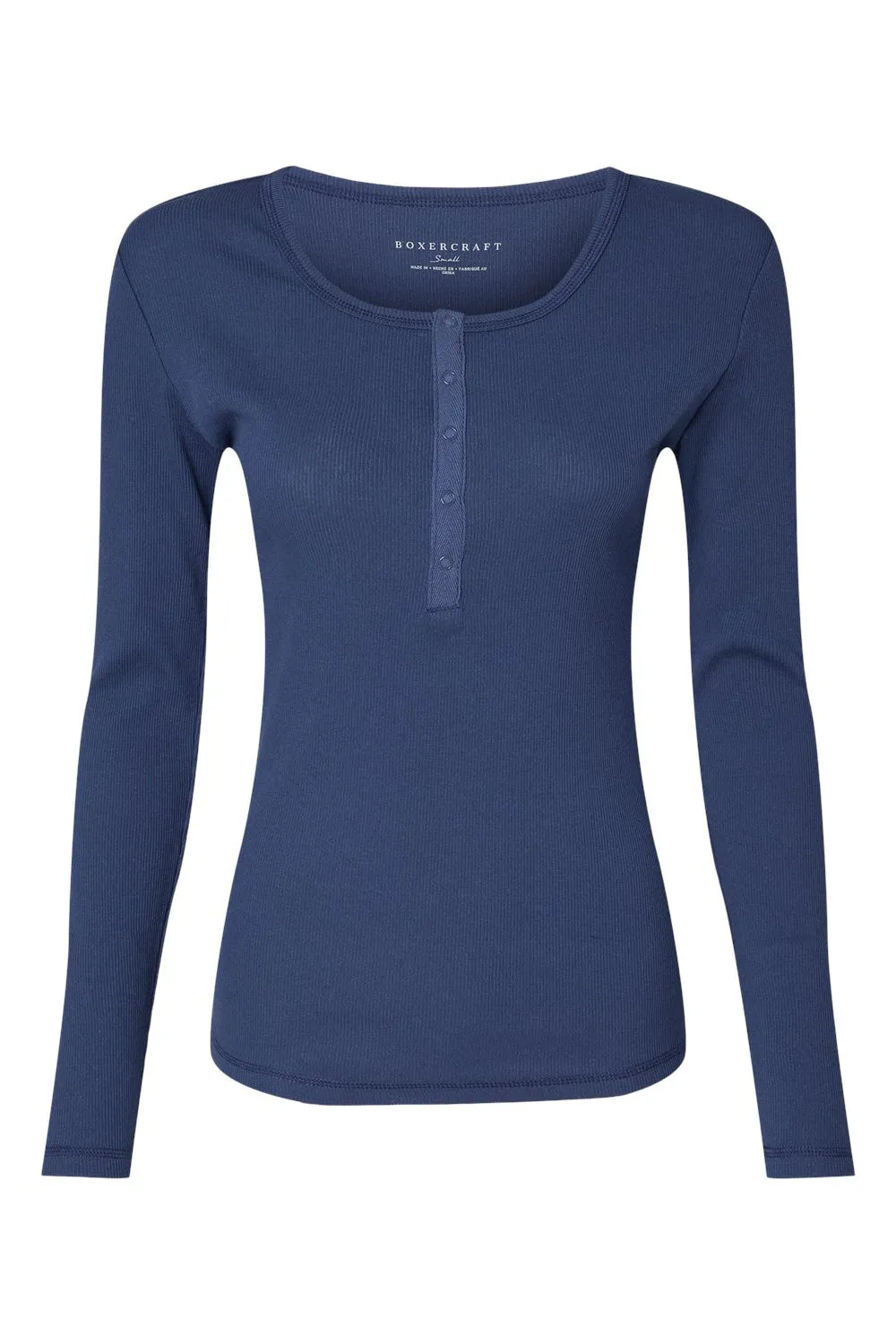 Boxercraft Womens Harper Long Sleeve Henley T-Shirt - Navy Blue Clothing Boxercraft