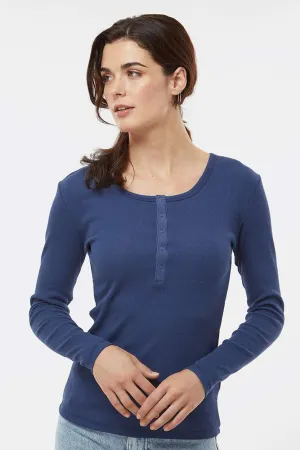 Boxercraft Womens Harper Long Sleeve Henley T-Shirt - Navy Blue Clothing Boxercraft