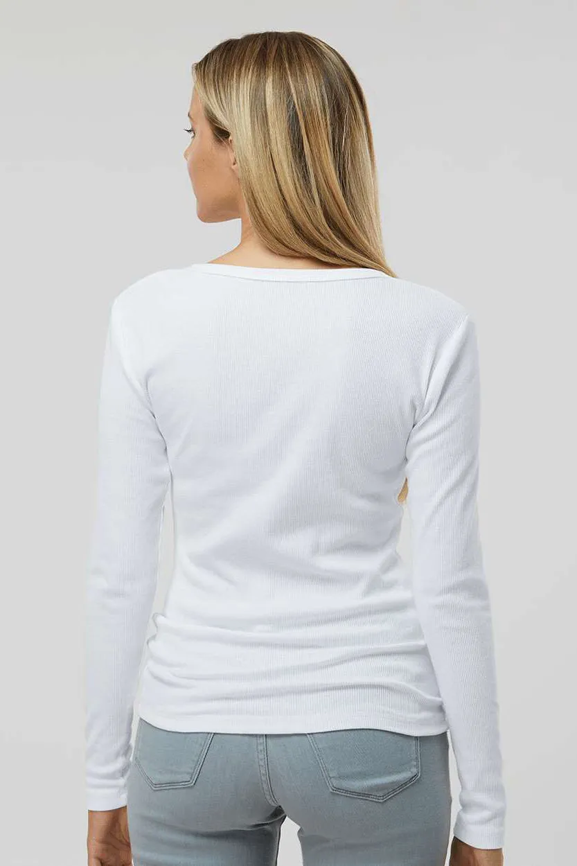 Boxercraft Womens Harper Long Sleeve Henley T-Shirt - White Clothing Boxercraft