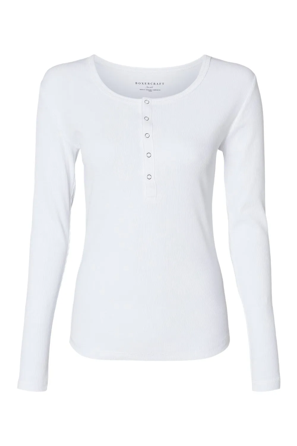 Boxercraft Womens Harper Long Sleeve Henley T-Shirt - White Clothing Boxercraft