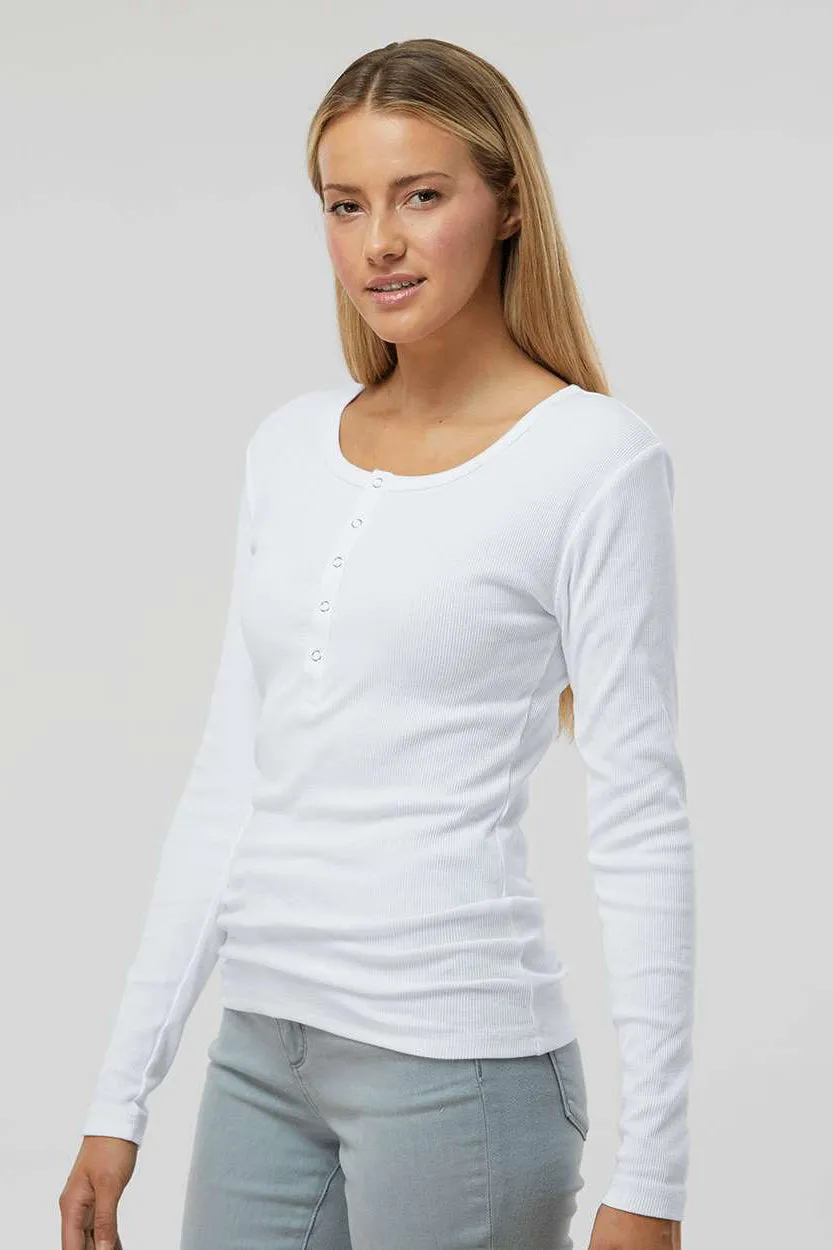 Boxercraft Womens Harper Long Sleeve Henley T-Shirt - White Clothing Boxercraft