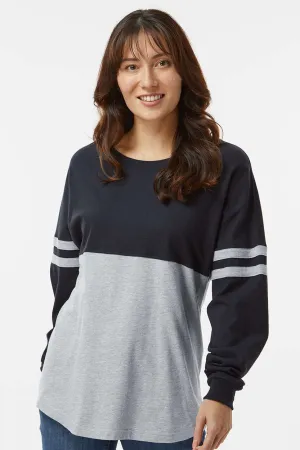 Boxercraft Womens Pom Pom Long Sleeve Crewneck T-Shirt - Black/Oxford Grey Clothing Boxercraft