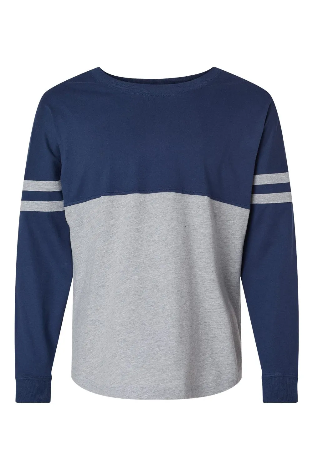 Boxercraft Womens Pom Pom Long Sleeve Crewneck T-Shirt - Navy Blue/Oxford Grey Clothing Boxercraft