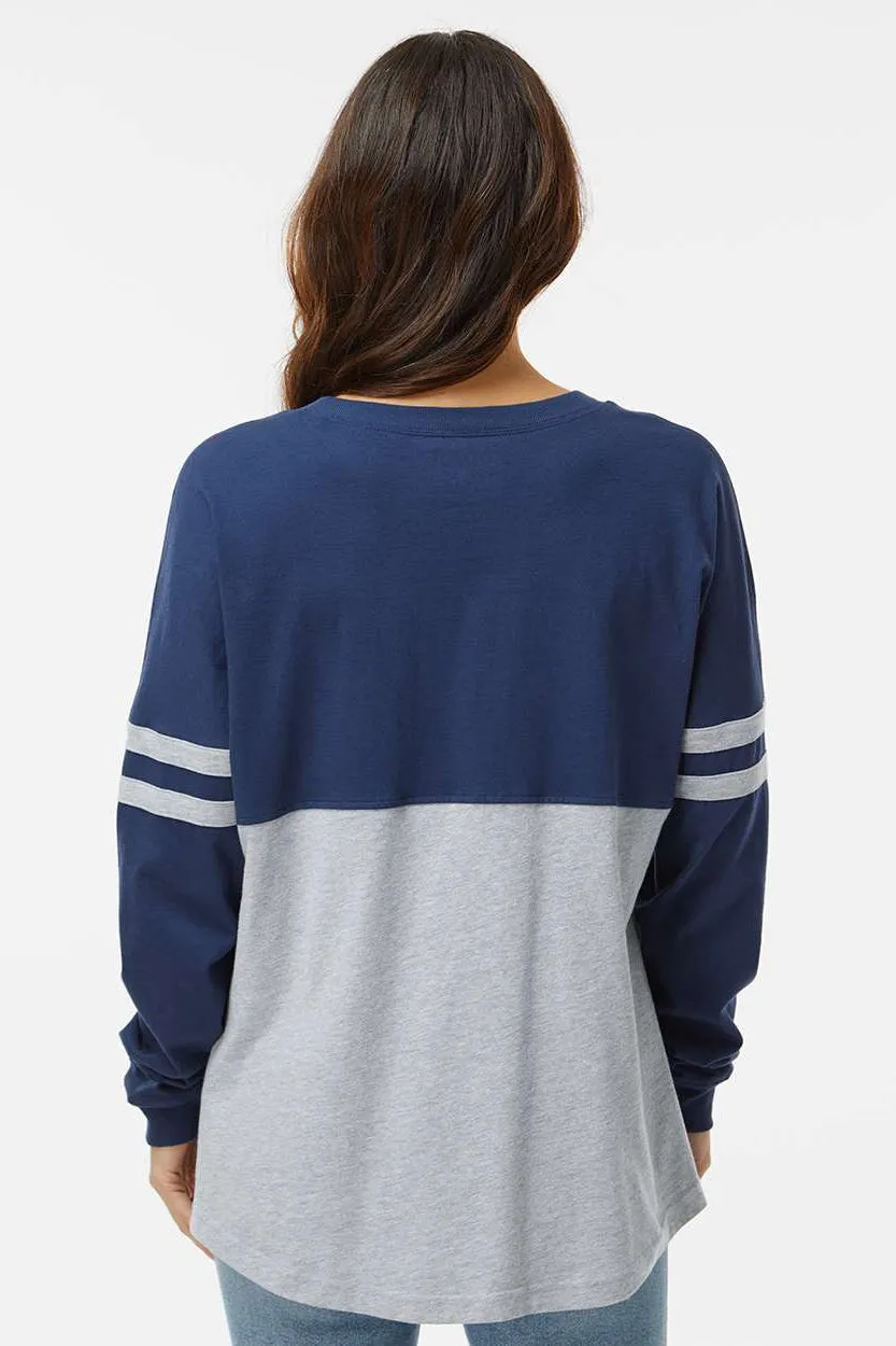 Boxercraft Womens Pom Pom Long Sleeve Crewneck T-Shirt - Navy Blue/Oxford Grey Clothing Boxercraft