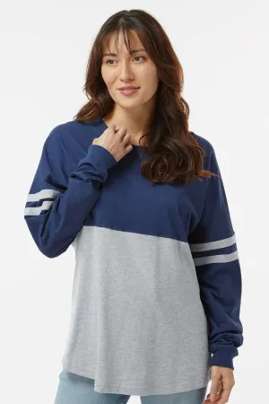 Boxercraft Womens Pom Pom Long Sleeve Crewneck T-Shirt - Navy Blue/Oxford Grey Clothing Boxercraft