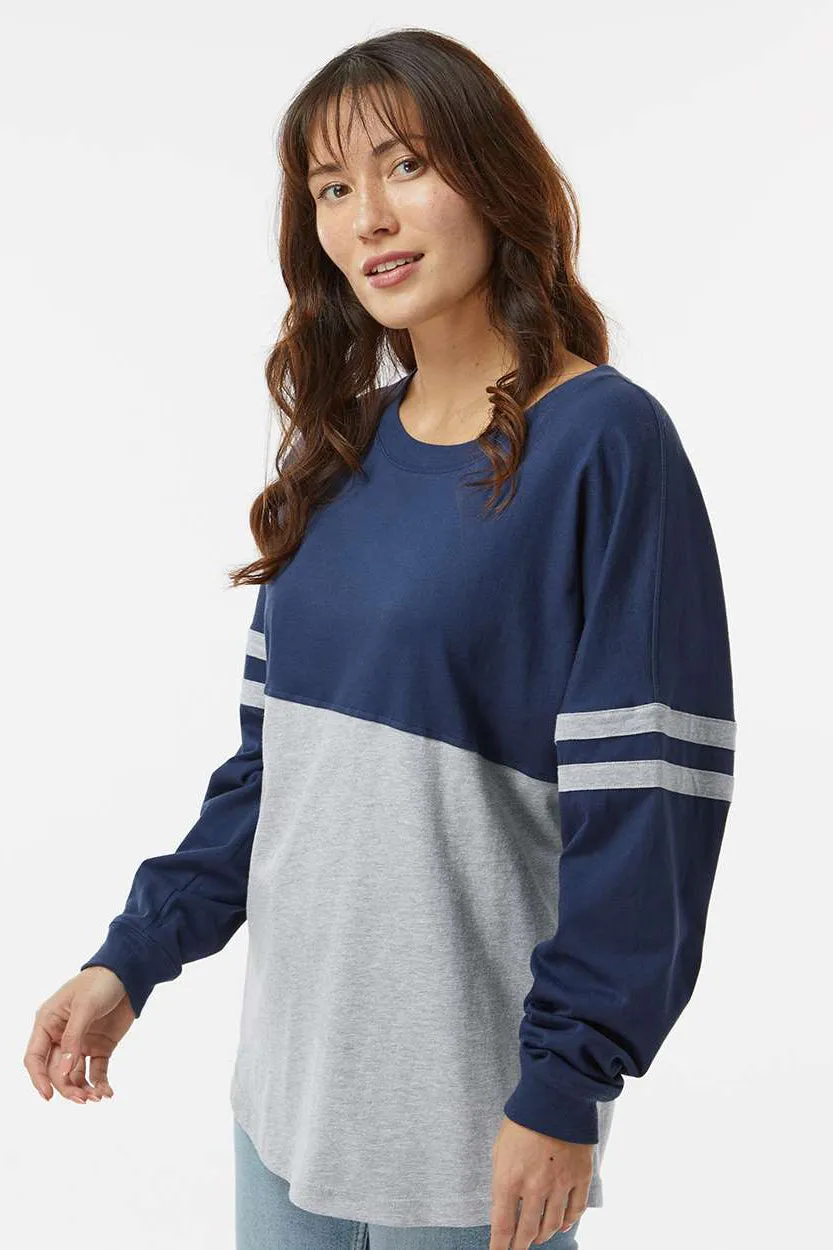 Boxercraft Womens Pom Pom Long Sleeve Crewneck T-Shirt - Navy Blue/Oxford Grey Clothing Boxercraft