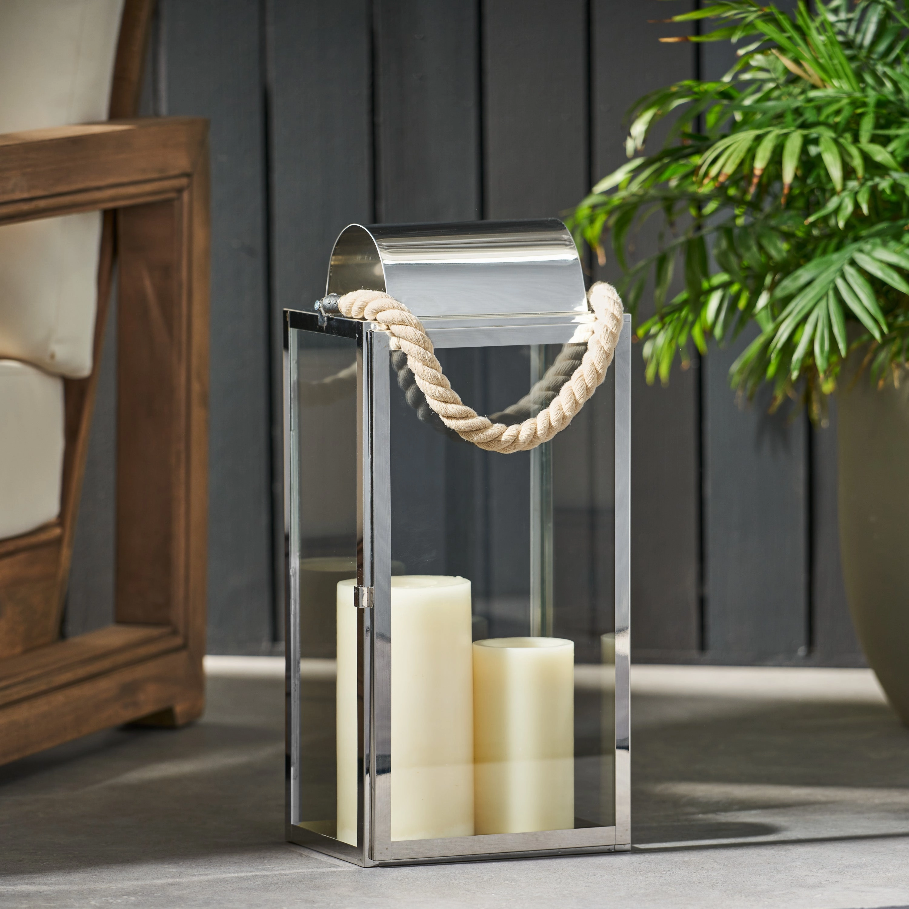 Brianna Outdoor 19" Modern Stainless Steel Lantern