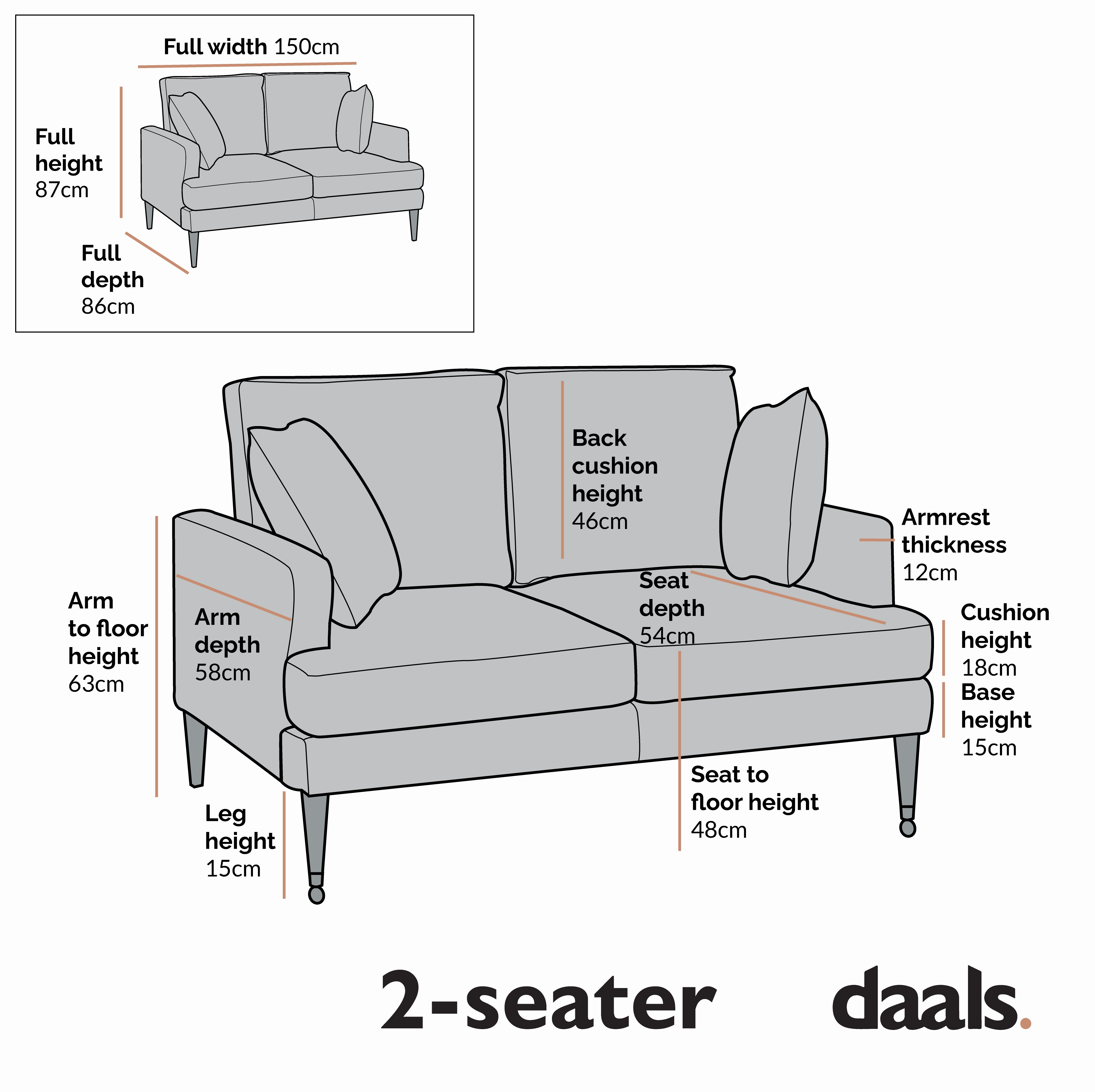 Brigette 2-Seater Beige Velvet Sofa with Antique Brass Castor Legs