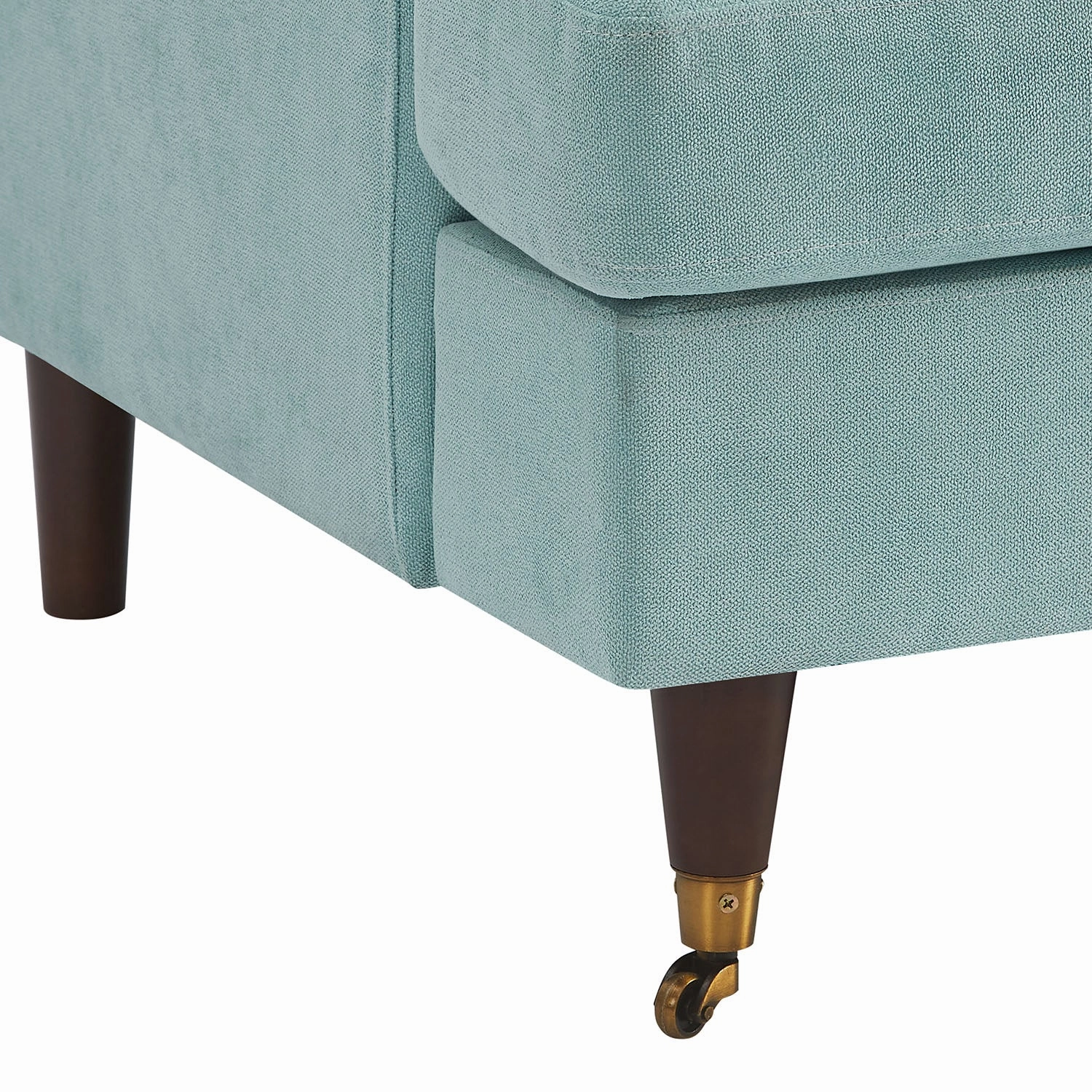 Brigette 2-Seater Mint Soft Brushed Sofa with Antique Brass Castor Legs