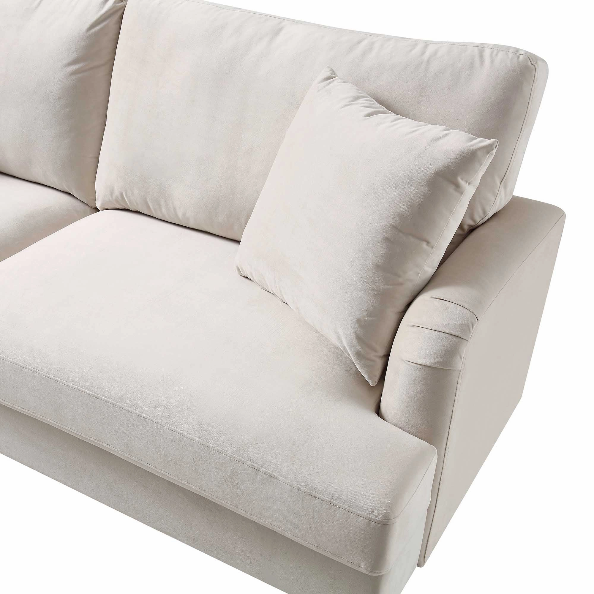 Brigette 3-Seater Beige Velvet Sofa with Antique Brass Castor Legs