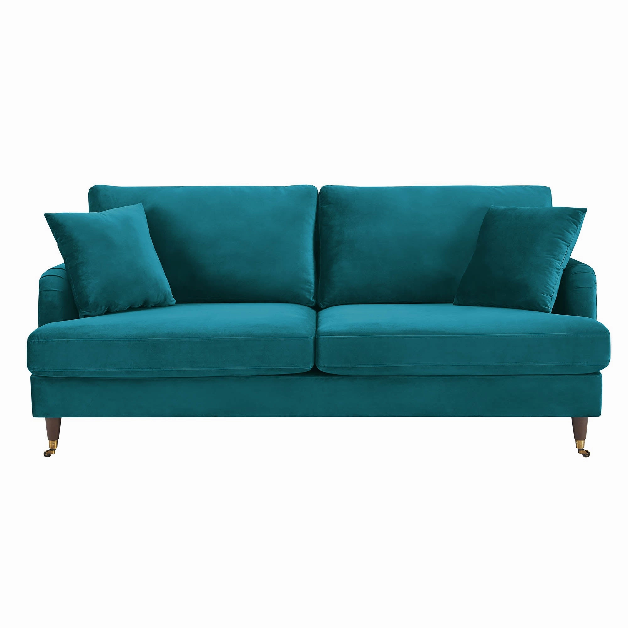 Brigette 3-Seater Teal Velvet Sofa with Antique Brass Castor Legs