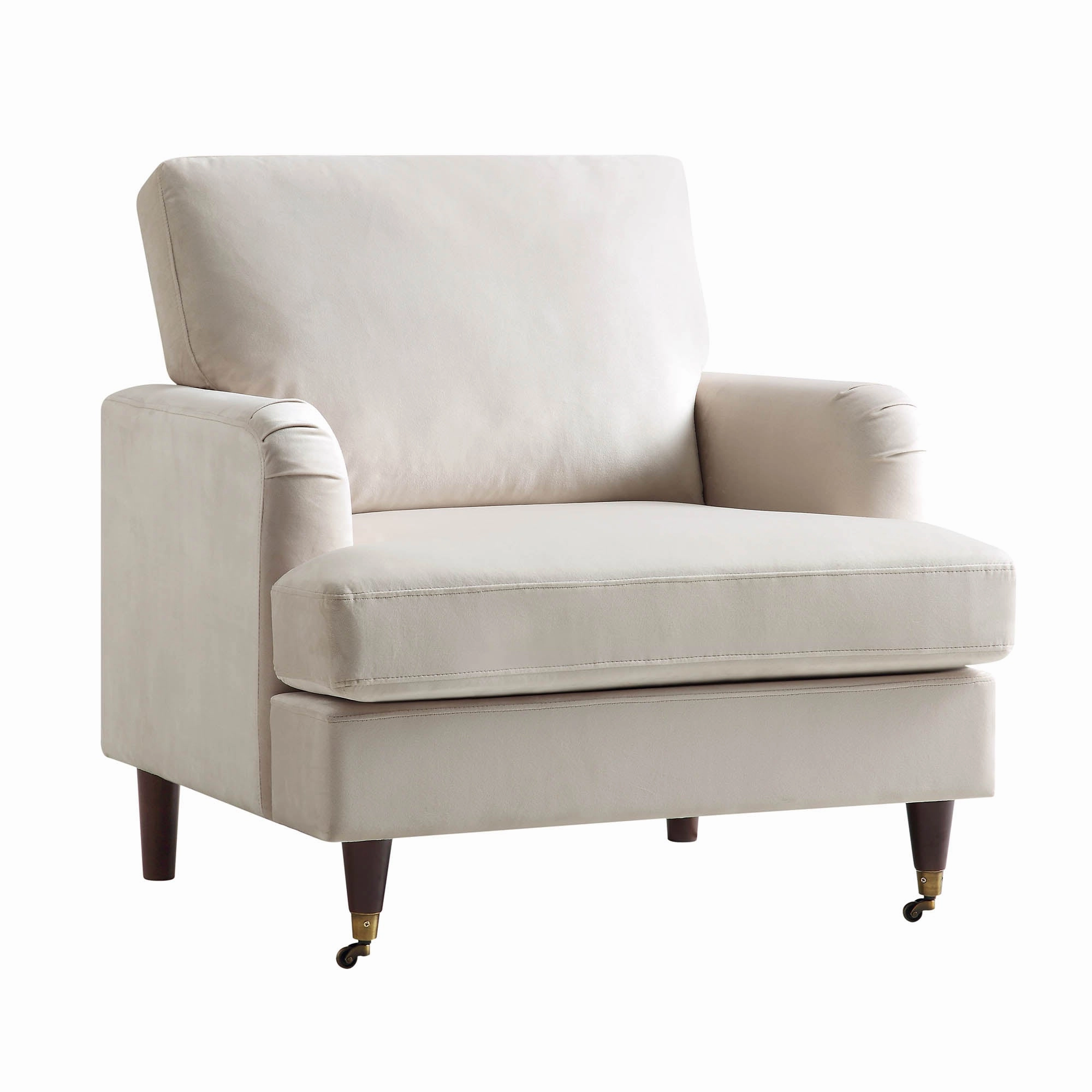 Brigette Beige Velvet Armchair with Antique Brass Castor Legs