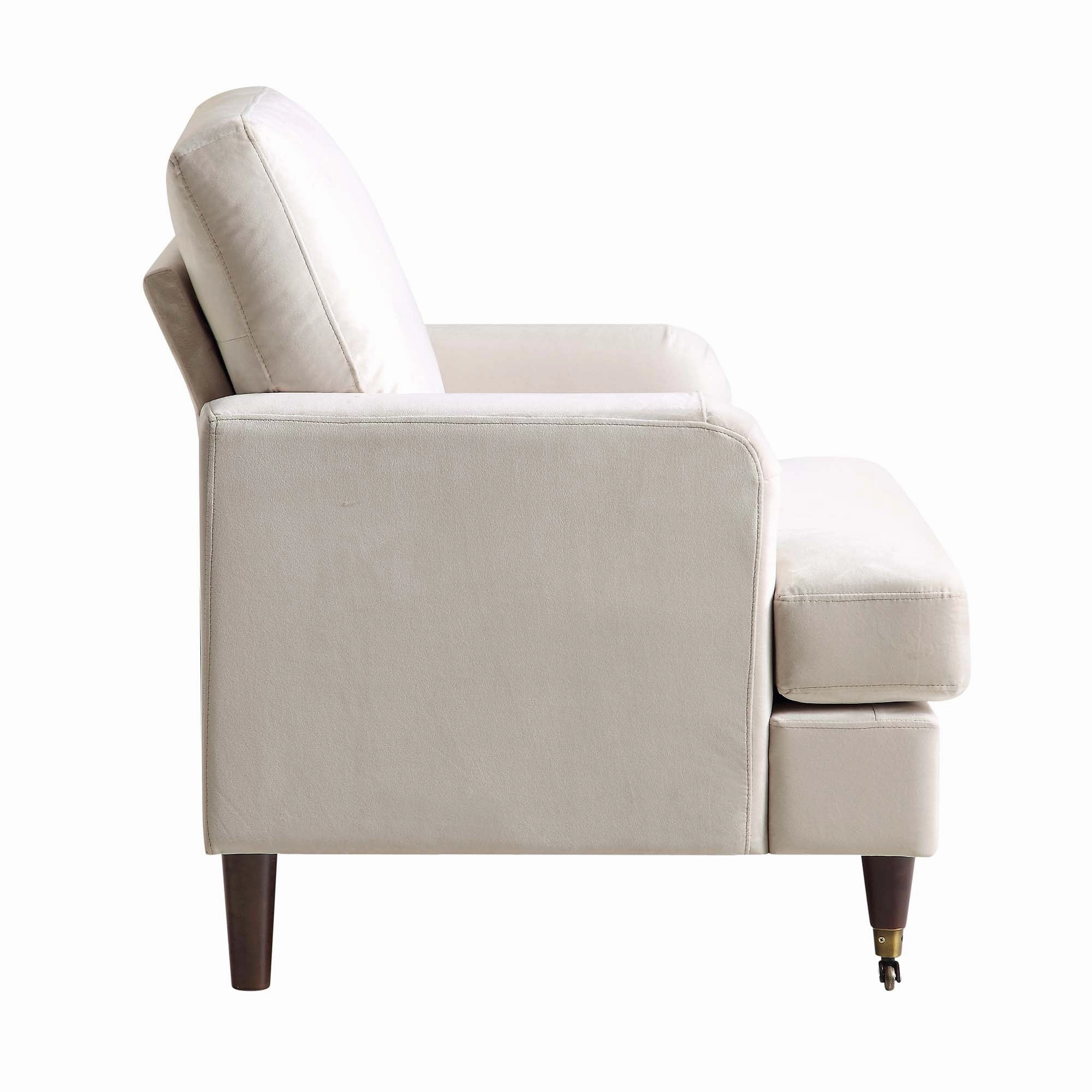 Brigette Beige Velvet Armchair with Antique Brass Castor Legs
