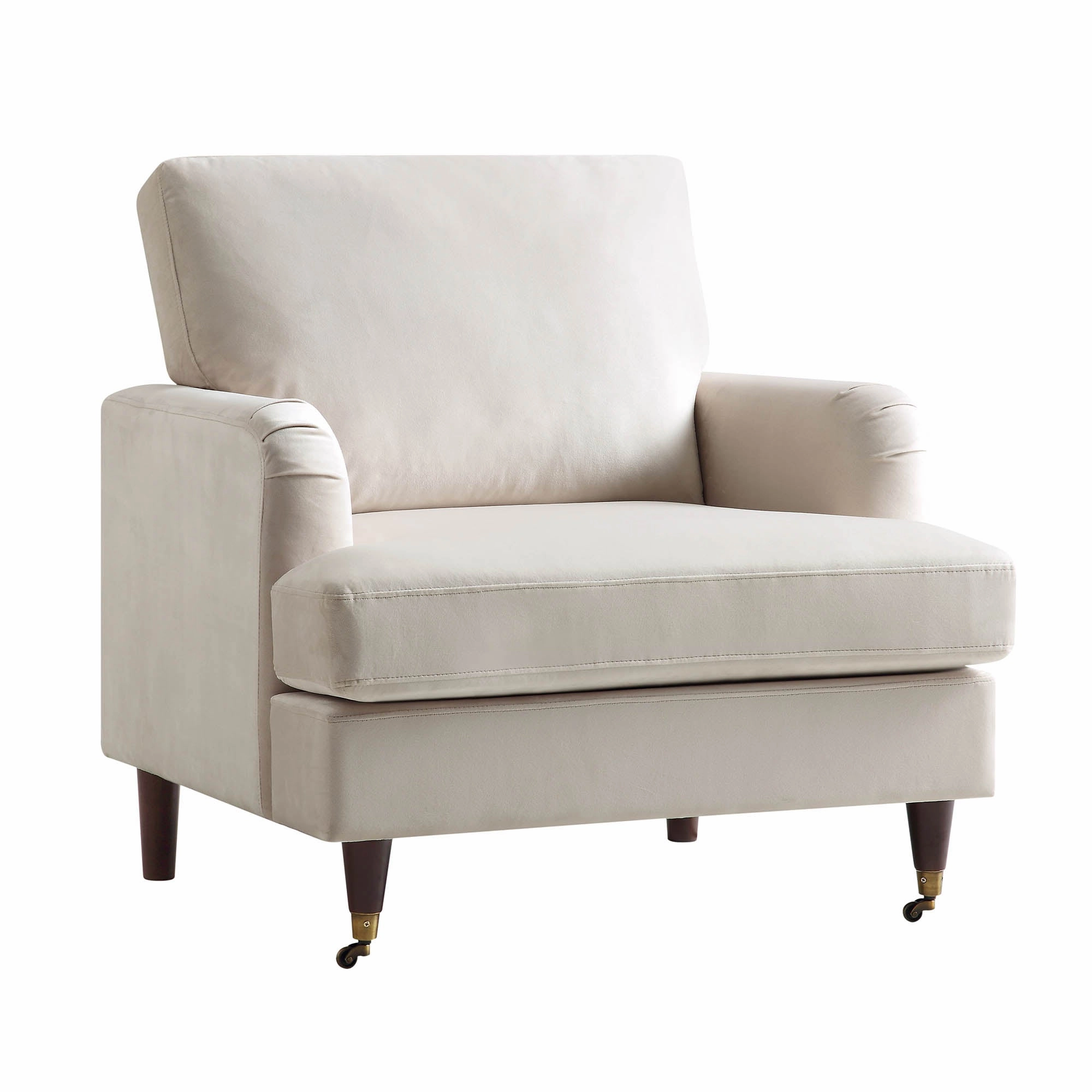 Brigette Beige Velvet Armchair with Antique Brass Castor Legs