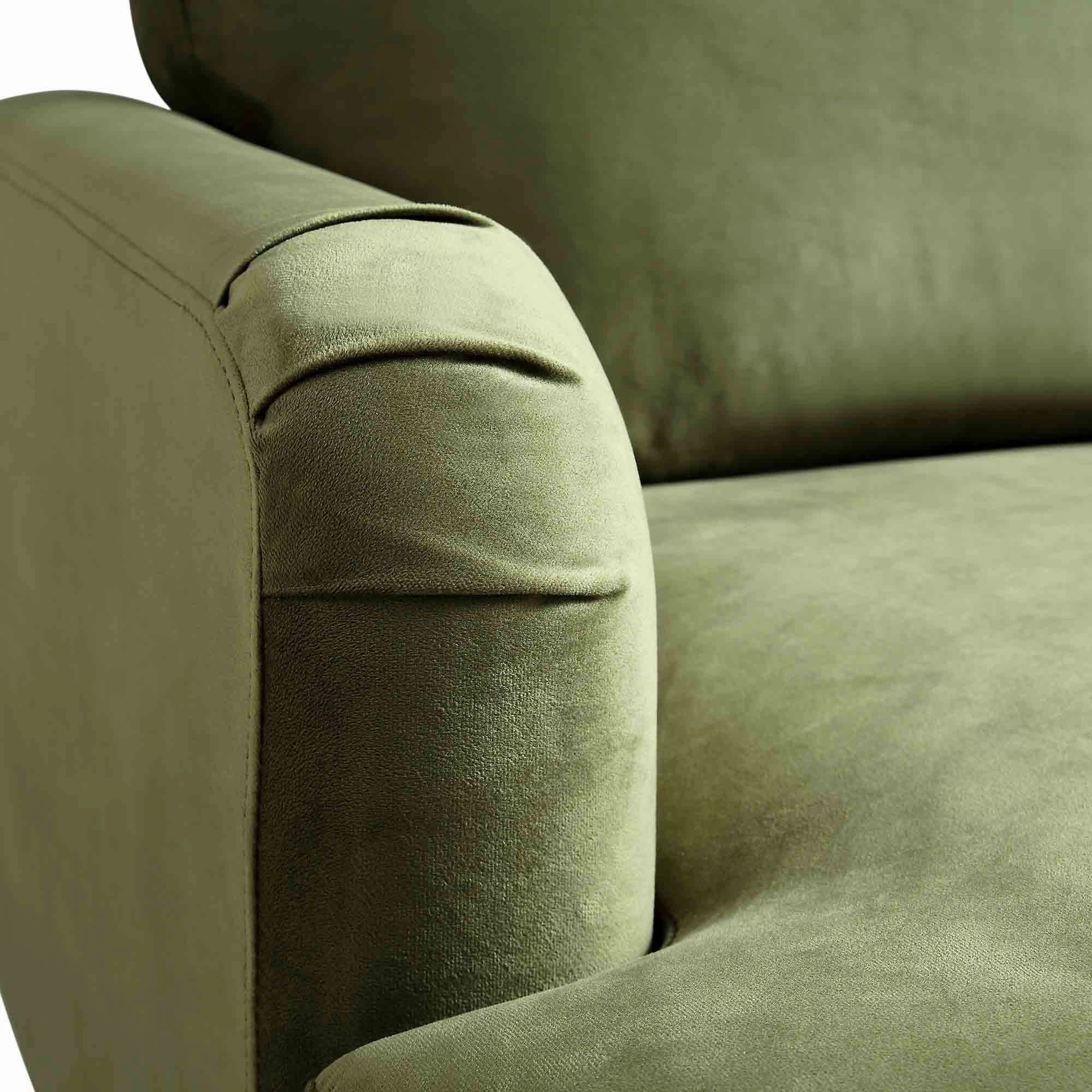 Brigette Olive Green Velvet Armchair with Antique Brass Castor Legs