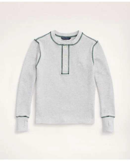Brooks Brothers Boys Stretch Cotton Waffle Henley Light Grey Heather Brooks Brothers