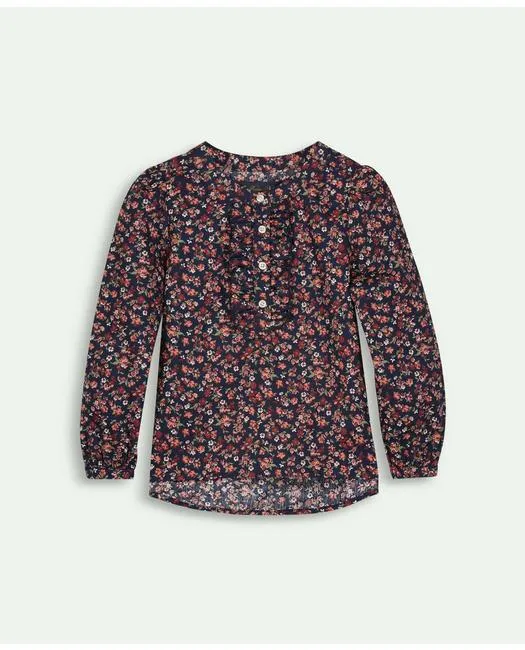 Brooks Brothers Girls Cotton Floral Blouse Navy Brooks Brothers