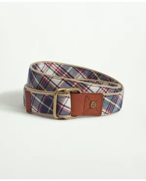 Brooks Brothers Men's Cotton Blend D-Ring Madras Belt Navy Brooks Brothers