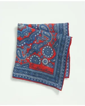 Brooks Brothers Men's Cotton Linen Jacquard Paisley Pocket Square Tie Bright Red Brooks Brothers
