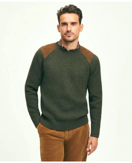 Brooks Brothers Men's English Rib Lambswool Crewneck Sweater Green Brooks Brothers