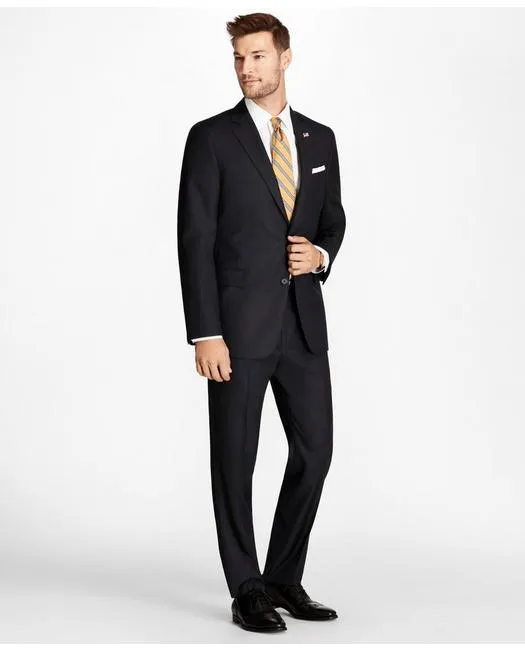 Brooks Brothers Men's Regent Fit Blue Herringbone 1818 Suit Navy Brooks Brothers