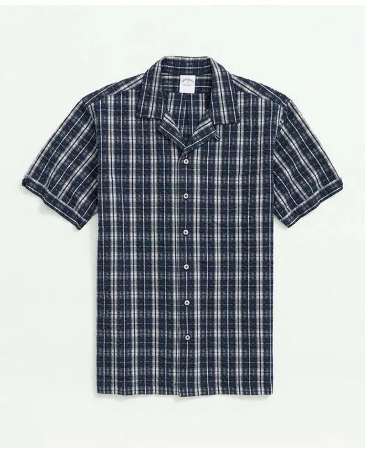 Brooks Brothers Men's Stretch Cotton Camp Collar Navy Brooks Brothers