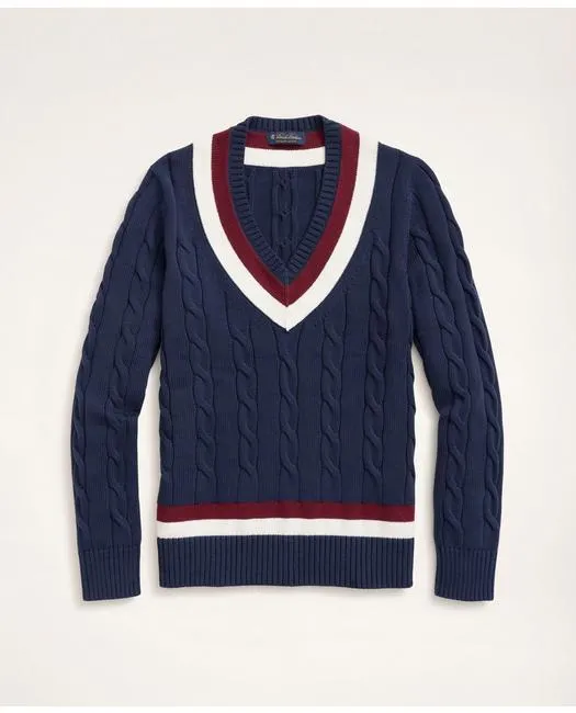 Brooks Brothers Men's Supima Cotton Cable Tennis Sweater Navy Brooks Brothers
