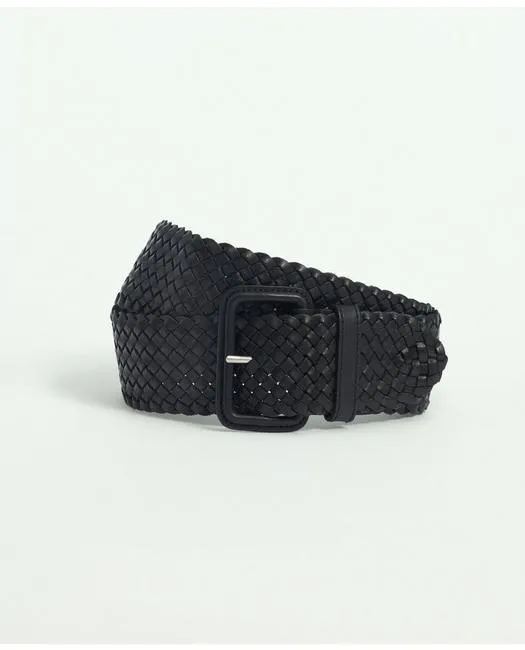 Brooks Brothers Women's Classic Woven Leather Belt Black Brooks Brothers