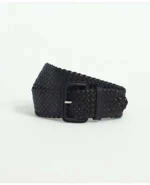 Brooks Brothers Women's Classic Woven Leather Belt Black Brooks Brothers