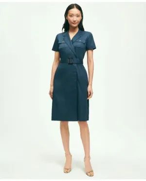 Brooks Brothers Women's Cotton Belted Safari Shirt Dress Navy Brooks Brothers