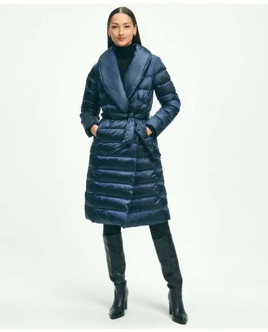Brooks Brothers Women's Down Water-Resistant Belted Puffer Coat Navy Brooks Brothers
