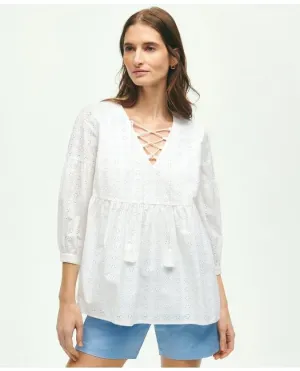 Brooks Brothers Women's Eyelet Tie Neck Blouse White Brooks Brothers